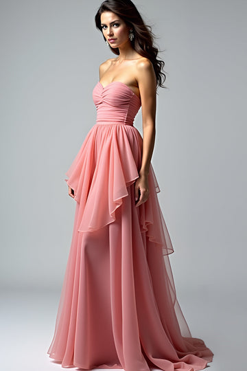 Dusty Rose Sweetheart Ruffled Gallakjole